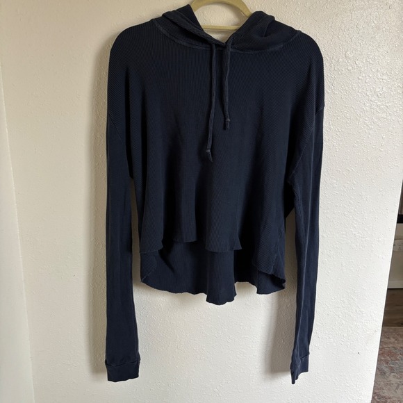 John Galt Waffle Knit Hoodie‎ Top Long Sleeve Casual Cropped - Picture 2 of 6